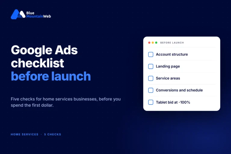 google ads checklist before launch thumbnail | Blue Mountain Web